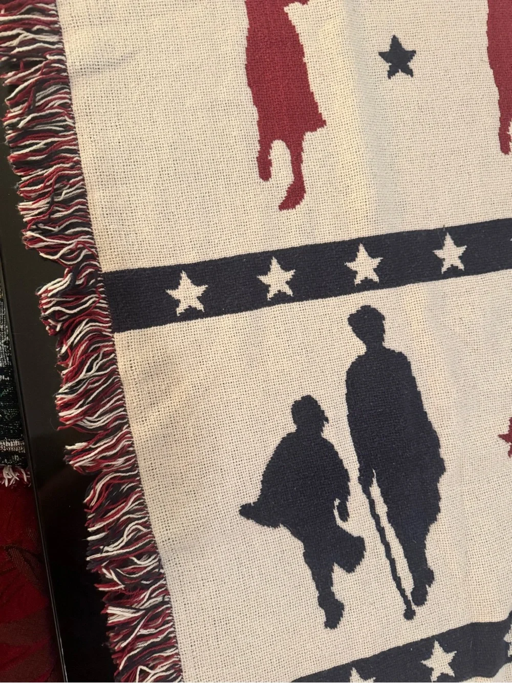 Vintage USGA Golf Centennial Tapestry Woven Blanket Red White Blue Patriotic
